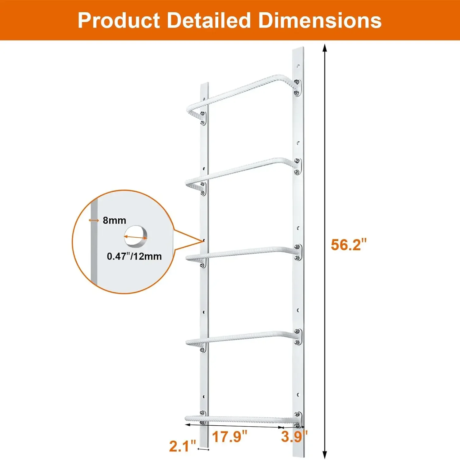 Heavy Duty Steel Fire Escape Ladder, Powder-Coated Basement Egress Window Ladder Wall Mounted Ladder 56.2