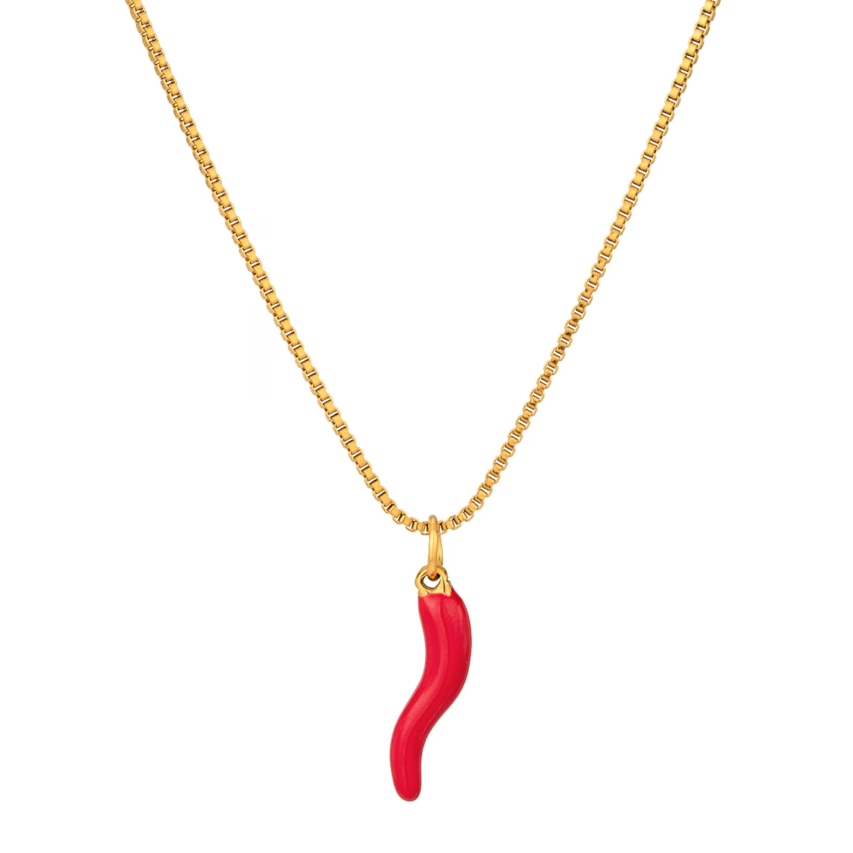 18K PVD Gold Plated Minimalist Rust Proof Red Drip Oil Chili Pepper Pendant Necklace ​​​Anti Allergic Women Waterproof Jewelry