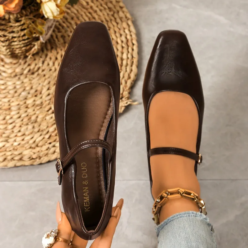Mary Jane Single Shoes Thick Heel Shoes Elegant Classic Retro Square Toe Comfortable Soft Shallow Cut Low Heel Women's Shoes