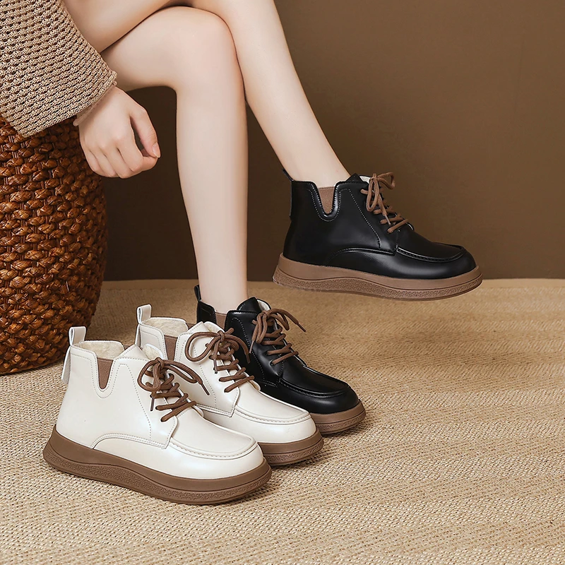 

Модные стильные удобные повседневные женские ботинки на толстой подошве с плюшевыми зимними сапогами, хит продаж, элегантные теплые короткие ботинки с круглым носком