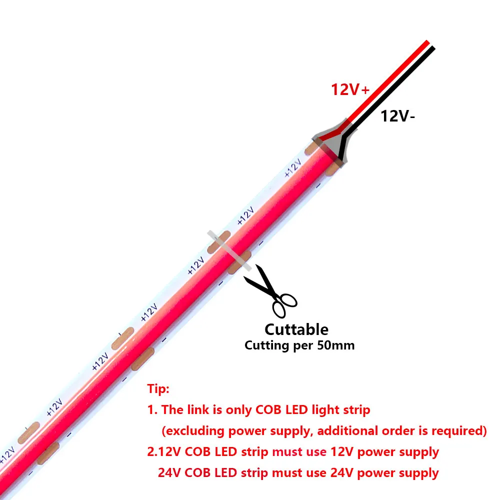 Imagem -04 - Fita Led Fob Flexível Fita Cob Alta Densidade Natural Branco Vermelho Azul Verde Amarelo Rosa Roxo 12v 24v 320leds por Metro