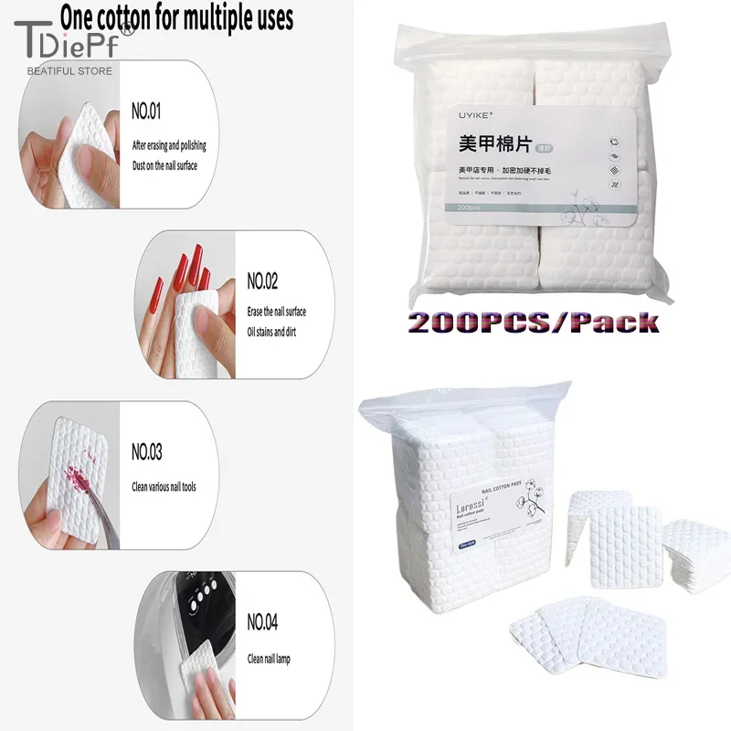 200 Pz/pacco Tampone di Cotone per Unghie Rimozione Smalto Gel Pulito Tovaglioli per Manicure Salviette Senza Pelucchi Detergente in Cotone Dischetti di Carta Vernice Strumento