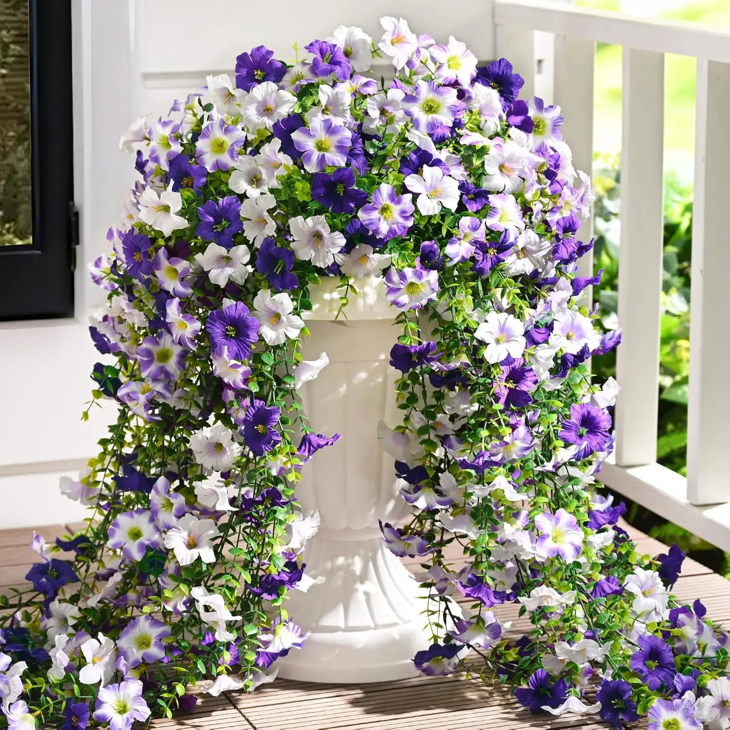

Artificial Petunias Flowers for Outdoors, 2 Pcs UV Resistant Fake Hanging Plants Spring Outside Decor, Faux Silk Flowers