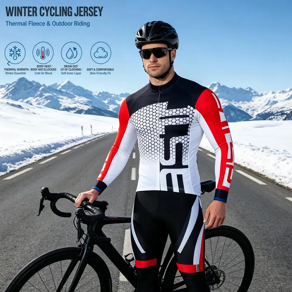 Winter Thermal Fleece Hot Wool Cycling Jersey Set Men Bicycle Suit Outdoor Sportswear MTB Uniform Maillot Ciclisno Kit Triathlon