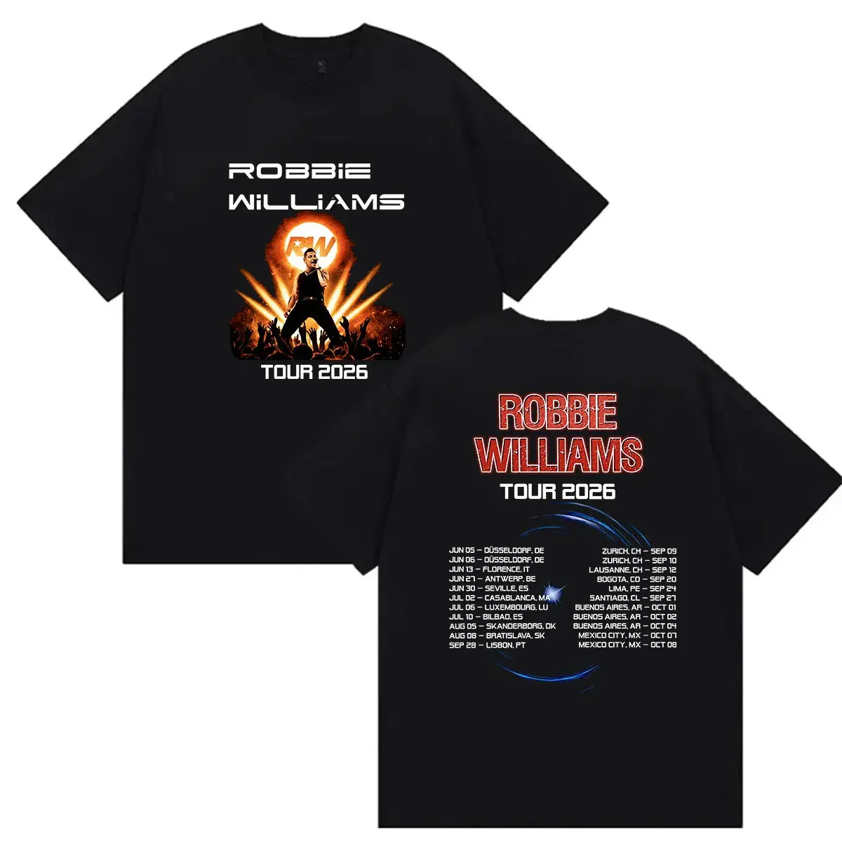 Robbie Williams Tour 2026 Print T-Shirt Herren Damen Kleidung Mode Pop Kurzarm T-Shirt Vintage Hochwertige Baumwoll-T-Shirts – Detail 4