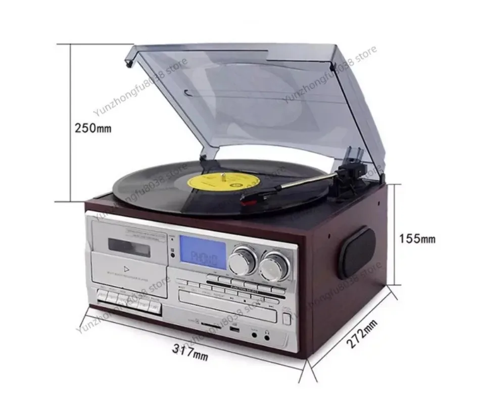 Vintage Multi-function Turntable Record Player, 3-Speed Phonograph with Built-in AM FM Radio, CD Player & Cassette Tape Deck view 5