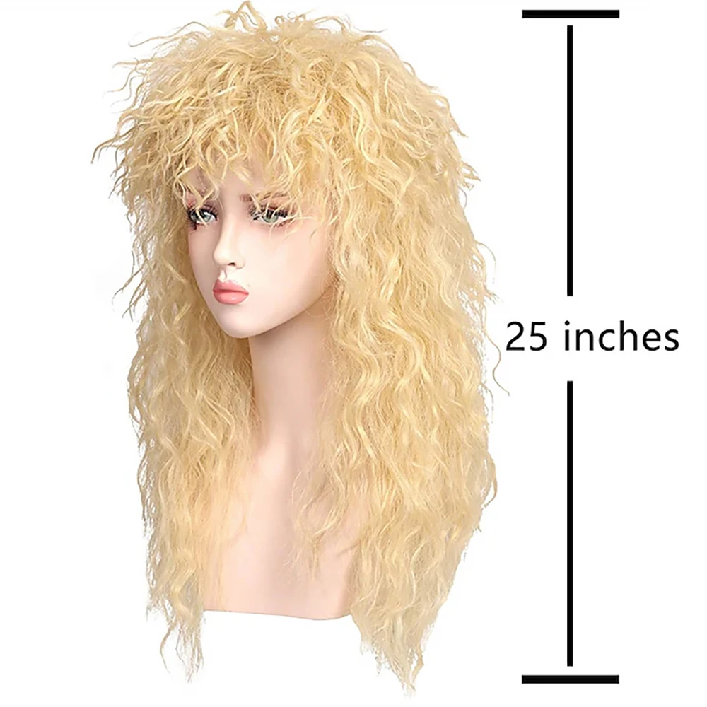 HAIRJOY  Synthetic Hair Long Blonde Curly 80s Rocker Mullet Cosplay Wig for Women  Halloween Wigs