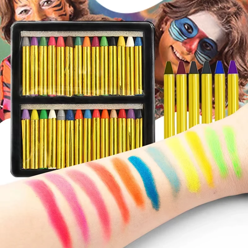 مجموعة أقلام تلوين طلاء الوجه مكونة من 28 قطعة، أعواد مكياج احترافية وآمنة وغير سامة لكرنفال الهالوين، كرنفال/ماردي جراس/ماسكيرا