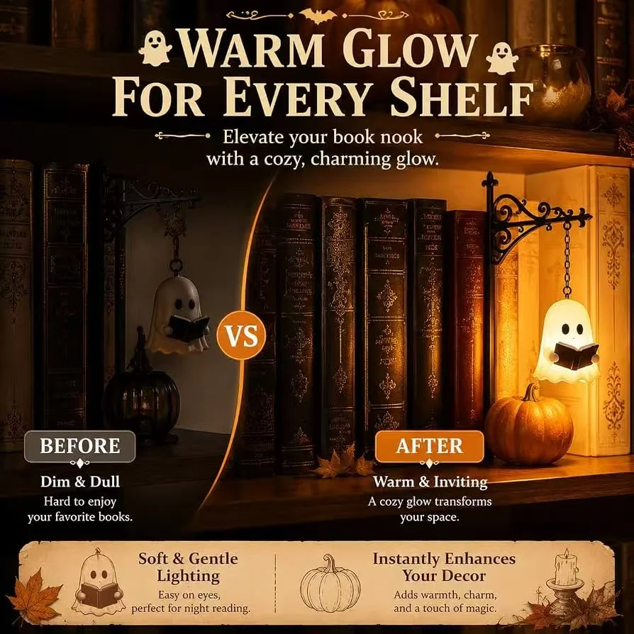 Vintage Halloween Library Lantern Bookshelf Lamp 3
