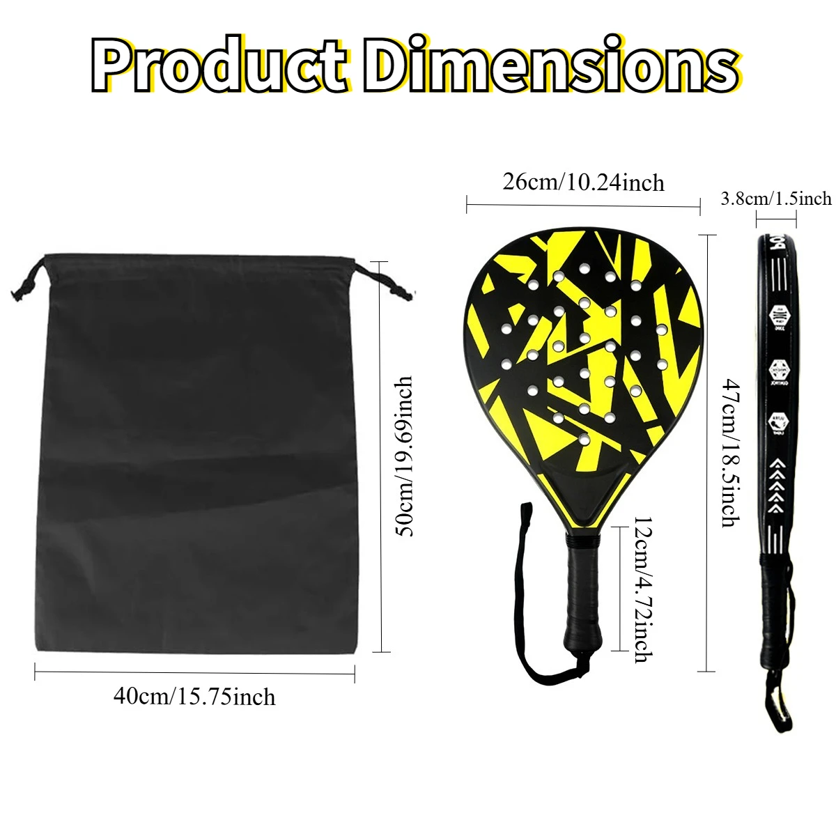 Lightweight Padel Racket with EVA Foam Core – Includes Drawstring Carry Bag for Court, Tennis, Travel & Rec Play