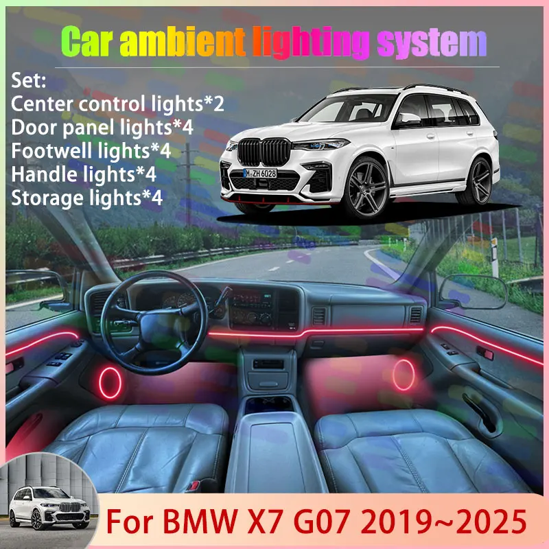 

For BMW X7 G07 2019~2025 2020 2021 2022 2023 2024 2/18 in 1 Car Atmosphere Light Lamp RGB Shade Ensemble Streamer Atmosphere Set