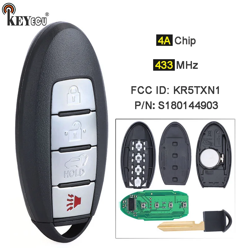 KEYECU 434MHz 4A Chip P/N: S180144903 FCC ID: KR5TXN1 Car Smart Remote Key Fob for Nissan Pathfinder 2013-2020 285E3-9UF3A