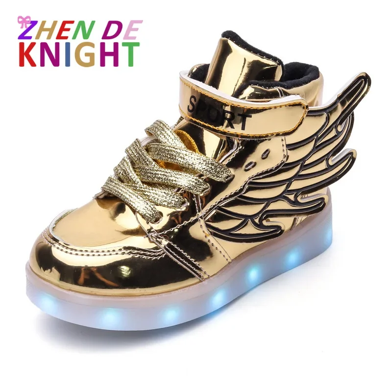 USB Rechargeable Children's LED Light Shoes Fashion Wings Boys and Girls' Luminous Casual Shoes