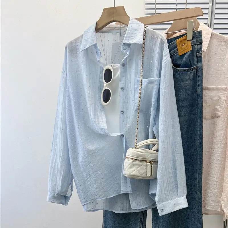 

Polo Neck Loose Solid Long Sleeve Elegant Blouse Spring Summer New Lazy Style Simplicity Shirt Tops Korean Office Women Clothing