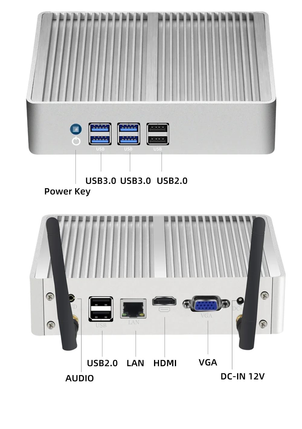 XCY X32 Mini PC sin ventilador Procesadores Intel Core 4a 5a generación HDMI VGA 8x USB Gigabit Ethernet WiFi Windows 7/10 Ubuntu