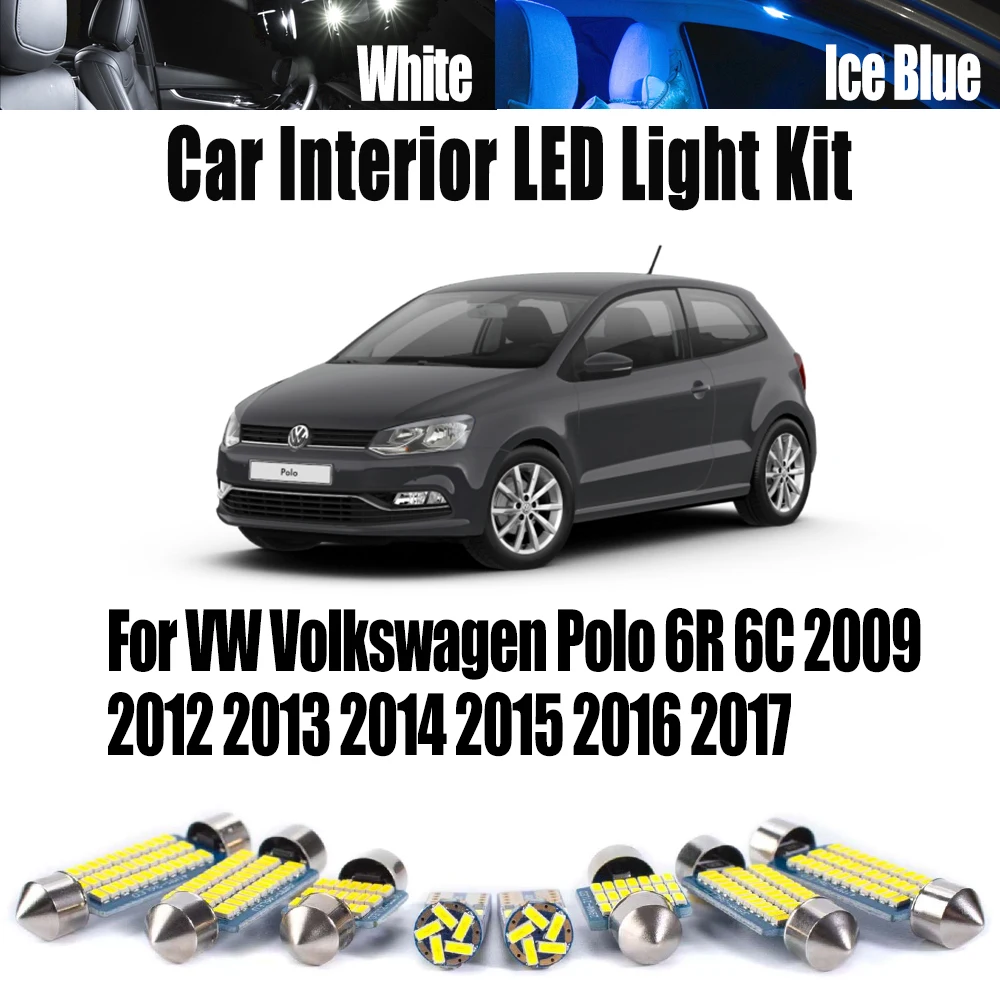 

13Pcs For VW Volkswagen Polo 6R 6C 2009 2012 2013 2014 2015 2016 2017 Interior Reading Footwell Light Kit Accessories LED Bulbs