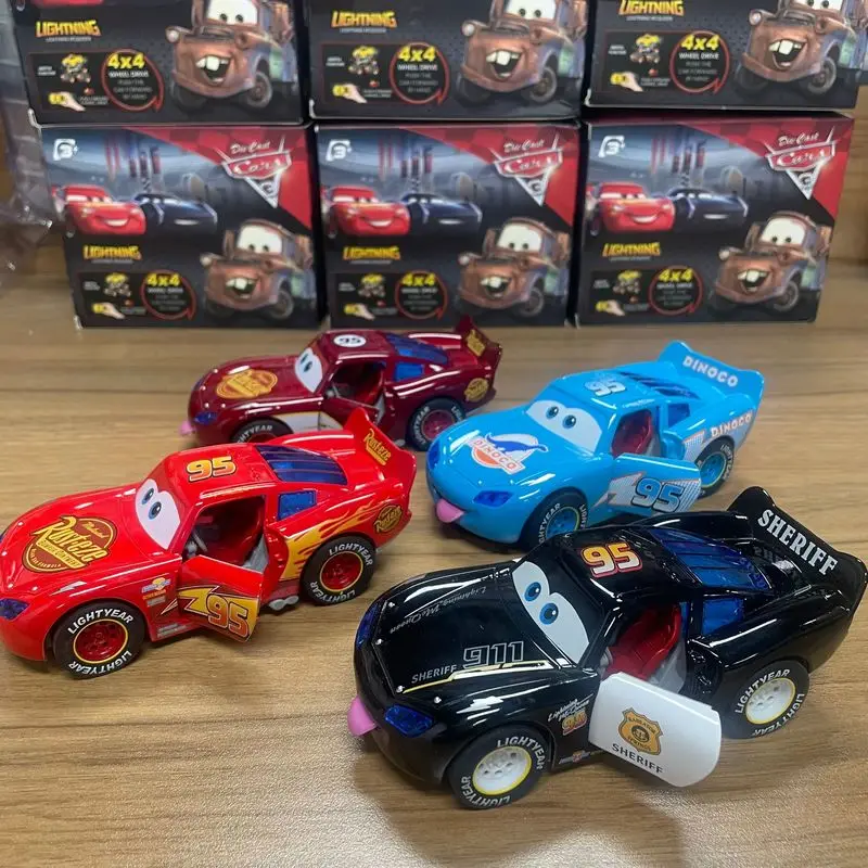 Pixar Mcqueen Pull-Back Cars Disney Model Car 3 Inertial Pull-Back With Lights Music Figures Sticking Out Tongueg Kids Toy Gifts