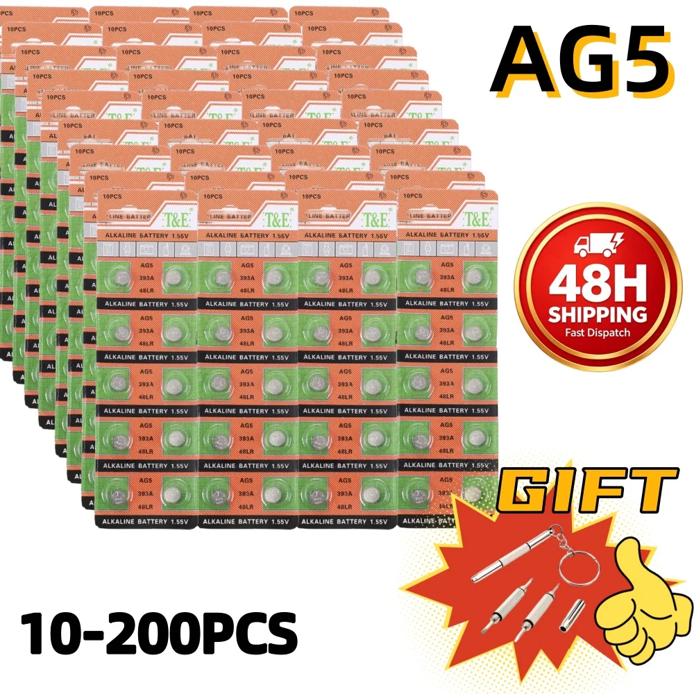 AG5 Alkaline Button Battery 1.55V LR754 393 Watch Battery 10-200PCS Wholesale for Watch Toys Remote Control with Screwdriver Set