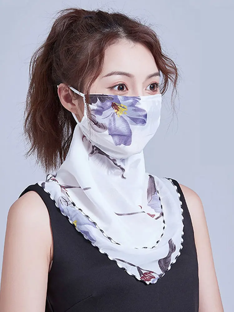 AliExpress NONE Womens Sun Protection Face Mask Breathable Chiffon Cooling Floral Print Face Mask for Summer Outdoor Cycling