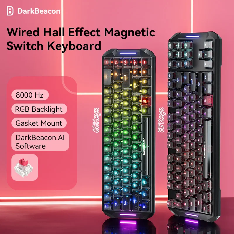 Фото Механическая компактная офисная клавиатура DarkBeacon 65%/80% для ПК, 68/87 клавиш, проводная USB-клавиатура для игр с радужной LED-подсветкой