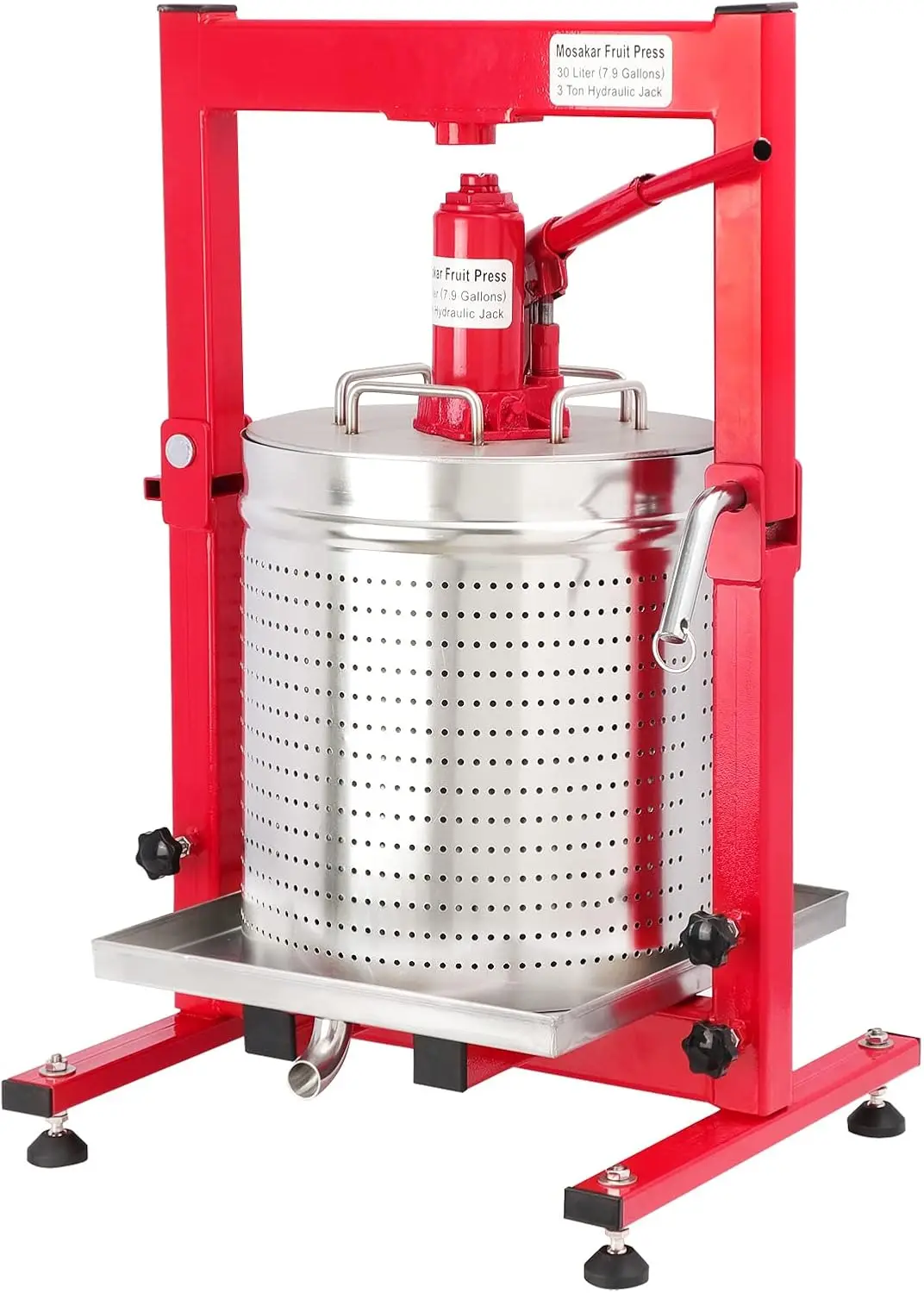 

7.93 Gallon / 30L Fruit Press - Hydraulic Jack. 3 Ton Pressure. Part contact with Juice are AISI 304 Stainless Steel.