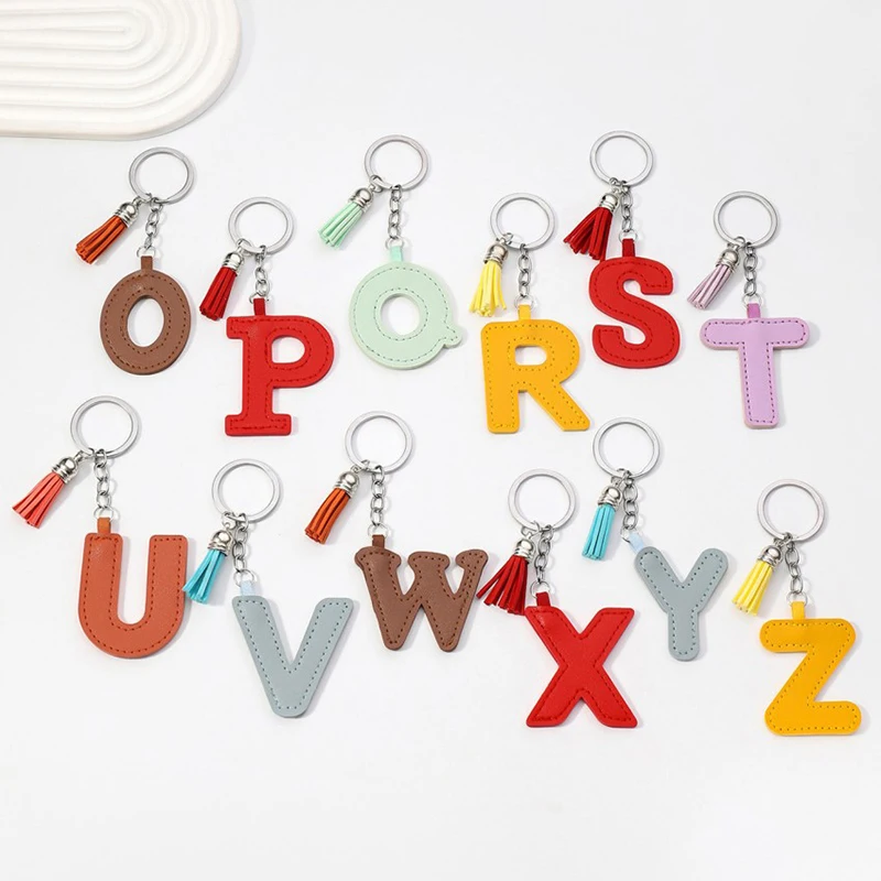 Creative Colored 26 Letter Keychain Leather Tassel Keychain Pendant Cute Bag Charm Backpack Decoration Accessories Gifts