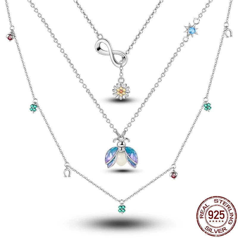 925 Sterling Silver Snake Multi-Hoop Heart Necklace Noctilucent Fireflies Necklace Wedding Party Jewelry For Women Necklace Gift