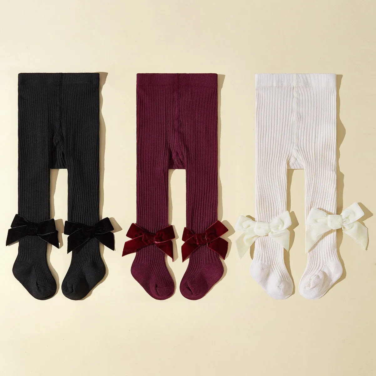 2026 Baby Newborn Ribbed Tights Bow Solid Color Footed Pantyhose for 0-2Y Toddler Girls Soft Infant Leggings