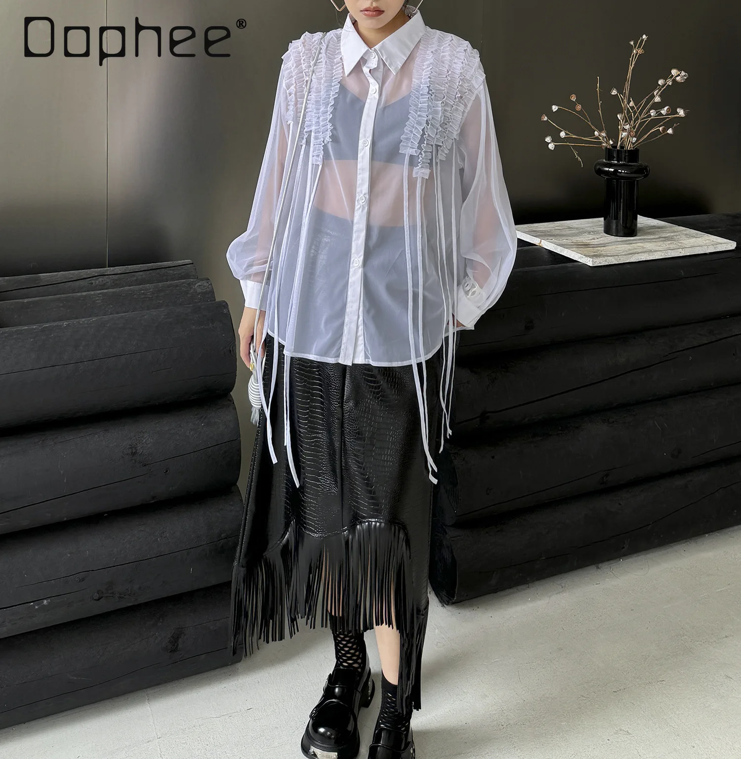 

Summer Sun Protection Shirt Mesh Long Sleeve Beach Cover-up Solid Color Loose Versatile Blouse Breathable Ladies Korean Fashion