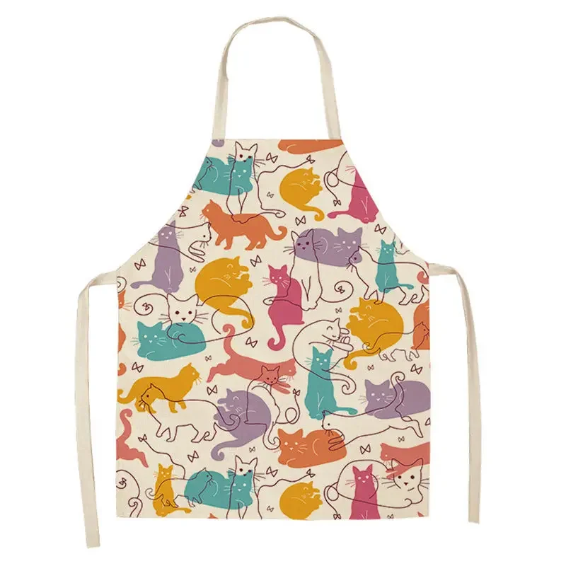 Cartoon Simple Strokes Cat Kitchen Apron Children's Painting Apron Female Sleeveless Cleaning Apron Baking Cooking Accessories