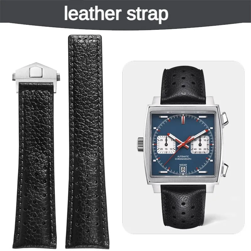 The Leather Watch Strap Substitute For TAG Super Carera Monaco Heritage Series Pebbled Cowhide Watchband 22mm