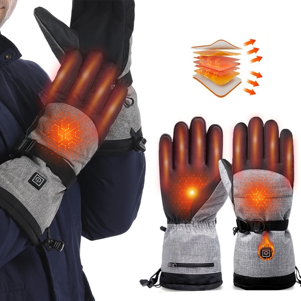 Heated Gloves Winter Warm With Battery Case Skiing Outdoor Non-slip Heated Gloves Waterproof Gloves Touch Screen Motorcycle