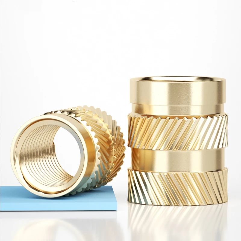 Brass Heat Staking Inserts Nuts M3-M8, Double Twill Knurl Hot Melt Threaded Inserts for Plastic Injection Molding