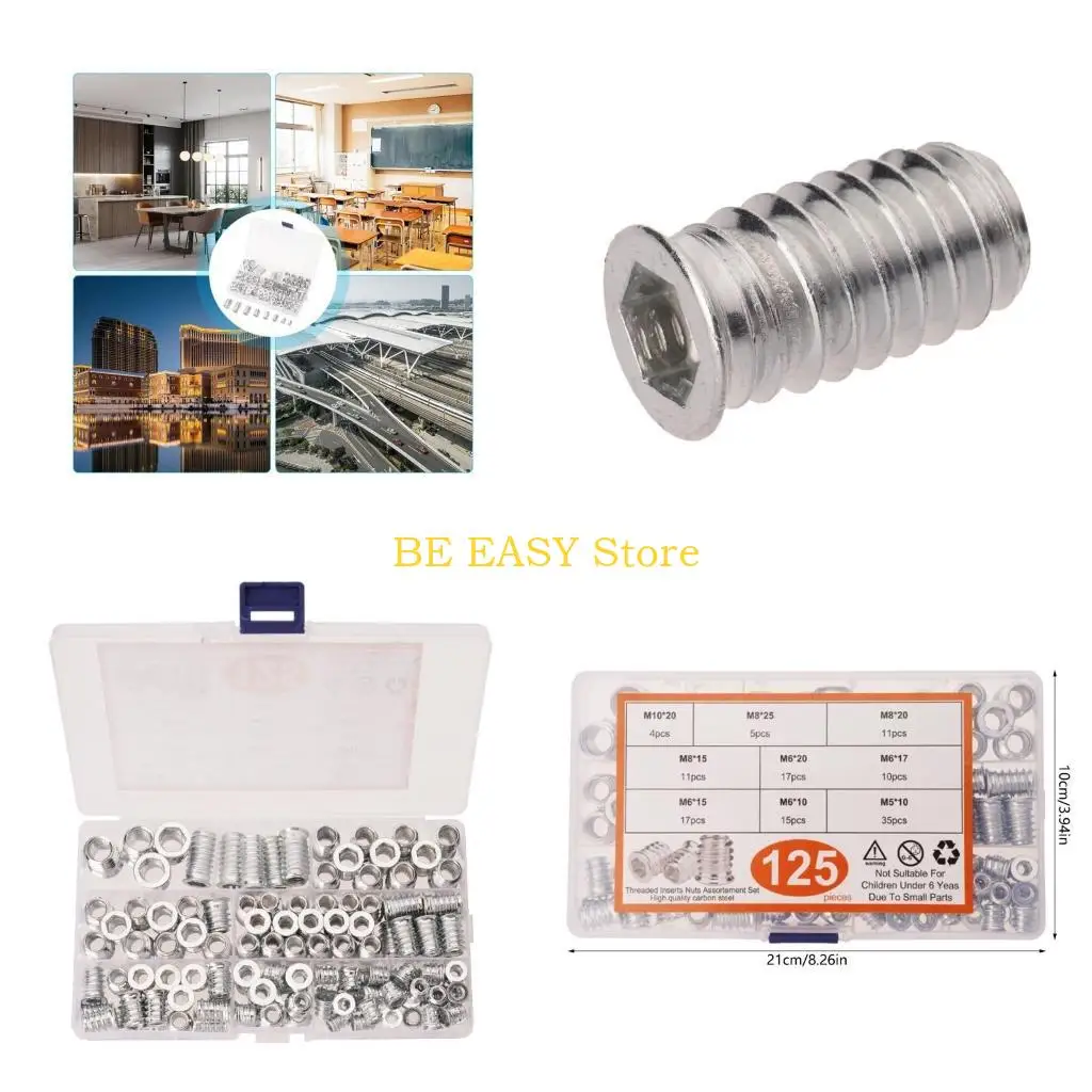 

E28F Набор деревянных вставок с резьбой, 125 шт., прочные соединители 5–10 мм, мебельный крепеж