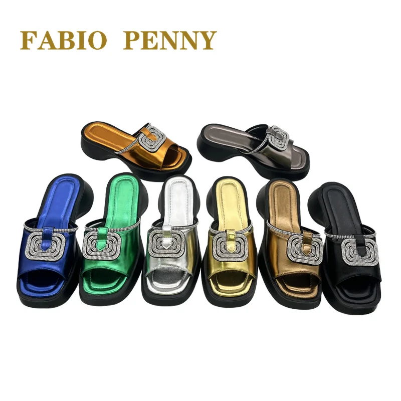 FABIO PENNY Official 2024 Platform Comfort Commuter Diamond Bright Fashion Women\'s Summer Casual Holiday Women\'s slippers