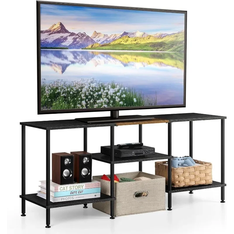 50 Inch TV Stands for Living Room Black Entertainment Center with Storage for 50 43 40 32 Inch TV Console Table for Bedroom