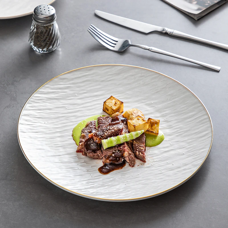 Creative Wavy Matte Ceramic Steak Plate Scratch-resistant Home Western Dining Hotel Tableware Round Barbecue Pasta Plate Home