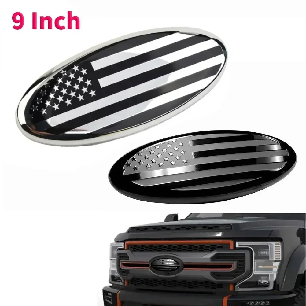 9 Inch For Ford Oval US Flag Emblem Badge Front Grill Tailgate Emble Sticker Styling Decoration For F150 F250 F350 Edge Ranger