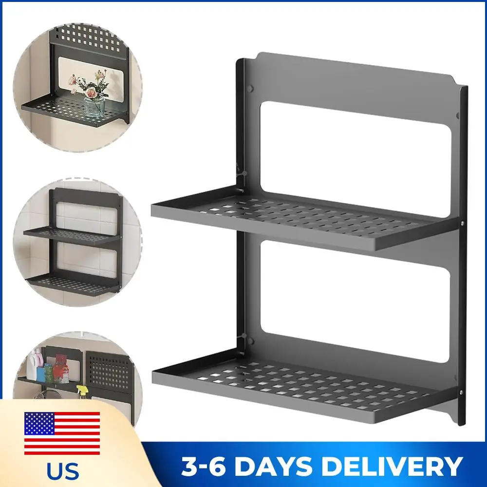 

Двухуровневая настенная полка-стеллаж для хранения вещей в прачечной и ванной комнате