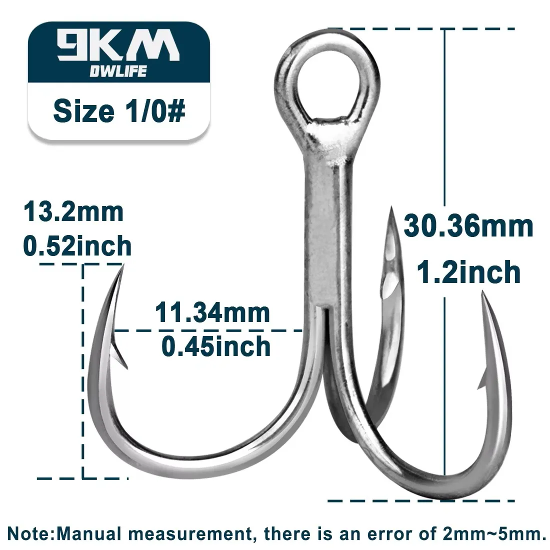 9KM Salzwasser-Dreifachhaken 3X Stark 25~100 Stück Angelhaken Rundbogen-Crankbait-Spinner Hartköder Ersatzhaken
