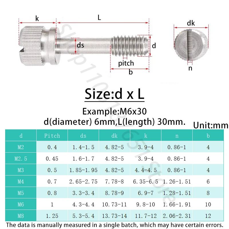 Short Head Slotted Captive Hand Screw M2 M2.5 M3 M4 M5 M6 M8 304 Stainless Steel Knurled Thumb Anti-loosening Screws Bolts