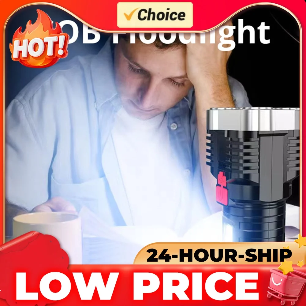 COB+LED 500LM Portable Flashlight Spotlight USB Rechargeable Power Display Torch Lantern for Outdoor Camping Adventure