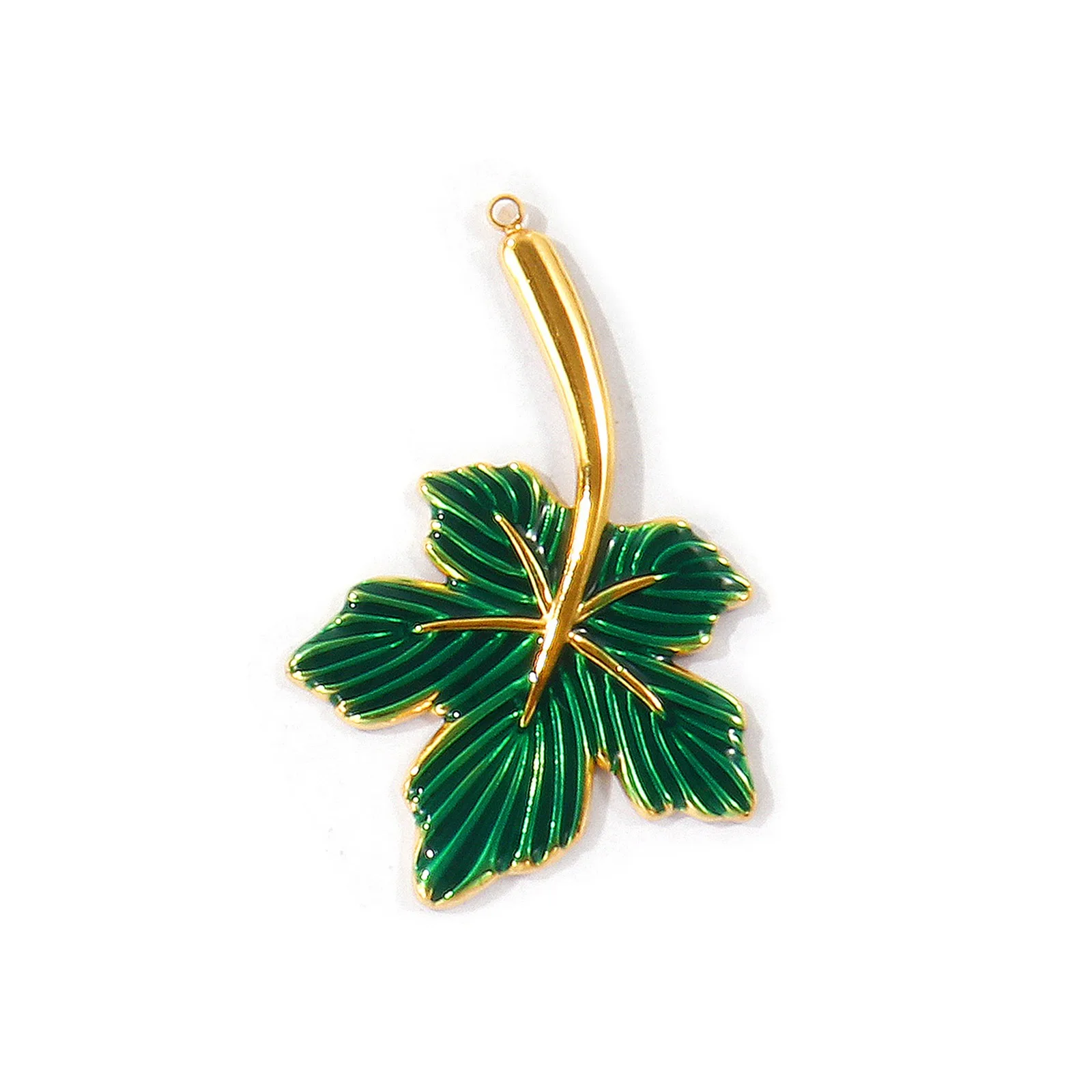 1 Stück Herbst-Emaille-Blatt-Sonnenanhänger Ahorn-Herz-Blatt 304 Edelstahl 18K vergoldeter Anhänger DIY Halskette Schmuck Großhandel – Detail 2