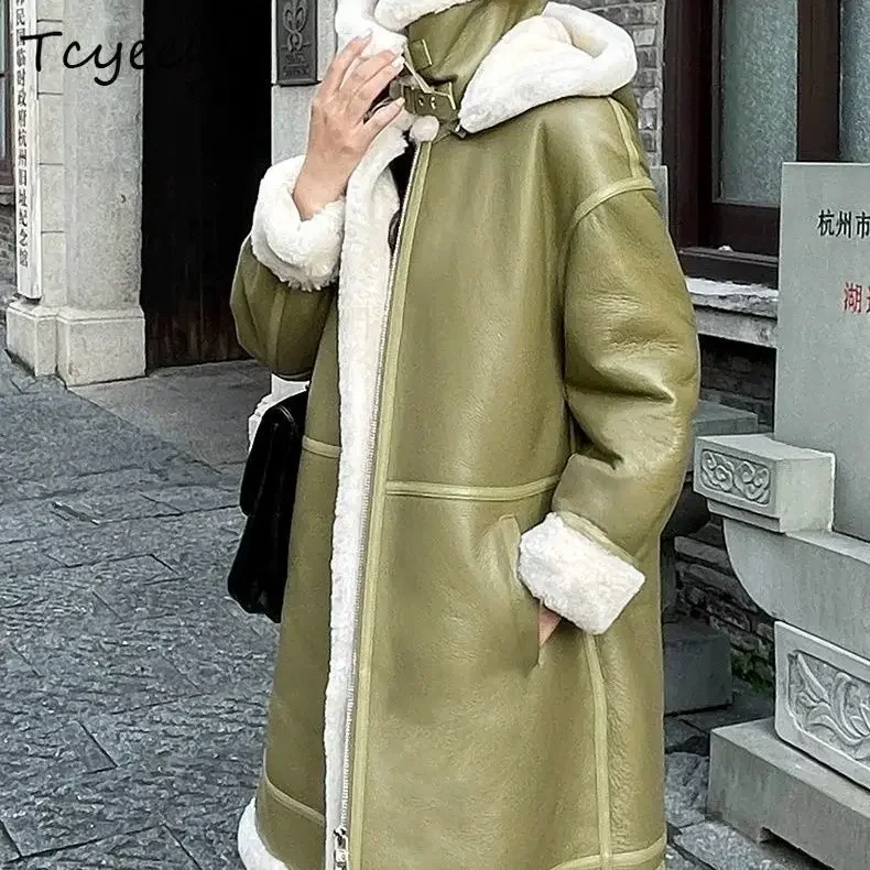 Tcyeek Natural Sheepskin Fur Coat Winter Jackets for Women Mid-length Genuine Leather Jacket Woman High-end Clothes Warm 2026