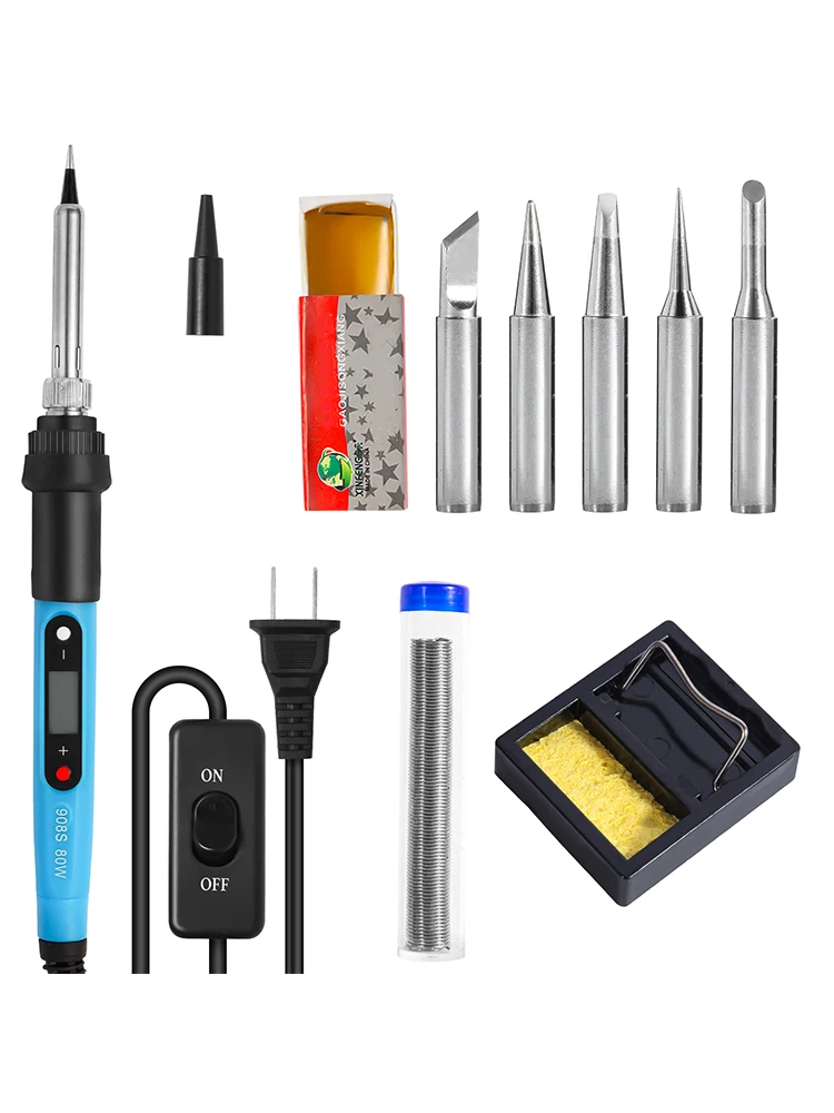 Soldeerboutset voor elektronica 80W LCD digitaal verstelbare temperatuur lasreparatiegereedschap met schakelaar, soldeertintips