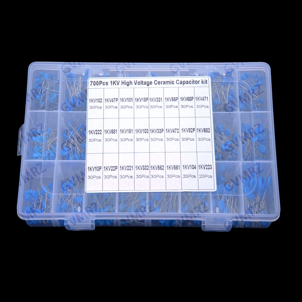700PCS 18P Ceramic Capacitors 1kV 24 Values ​​Capacitor Pack 103 Magnetic Plate 102 Ceramic Die 1000V High Voltage 102 47P 101