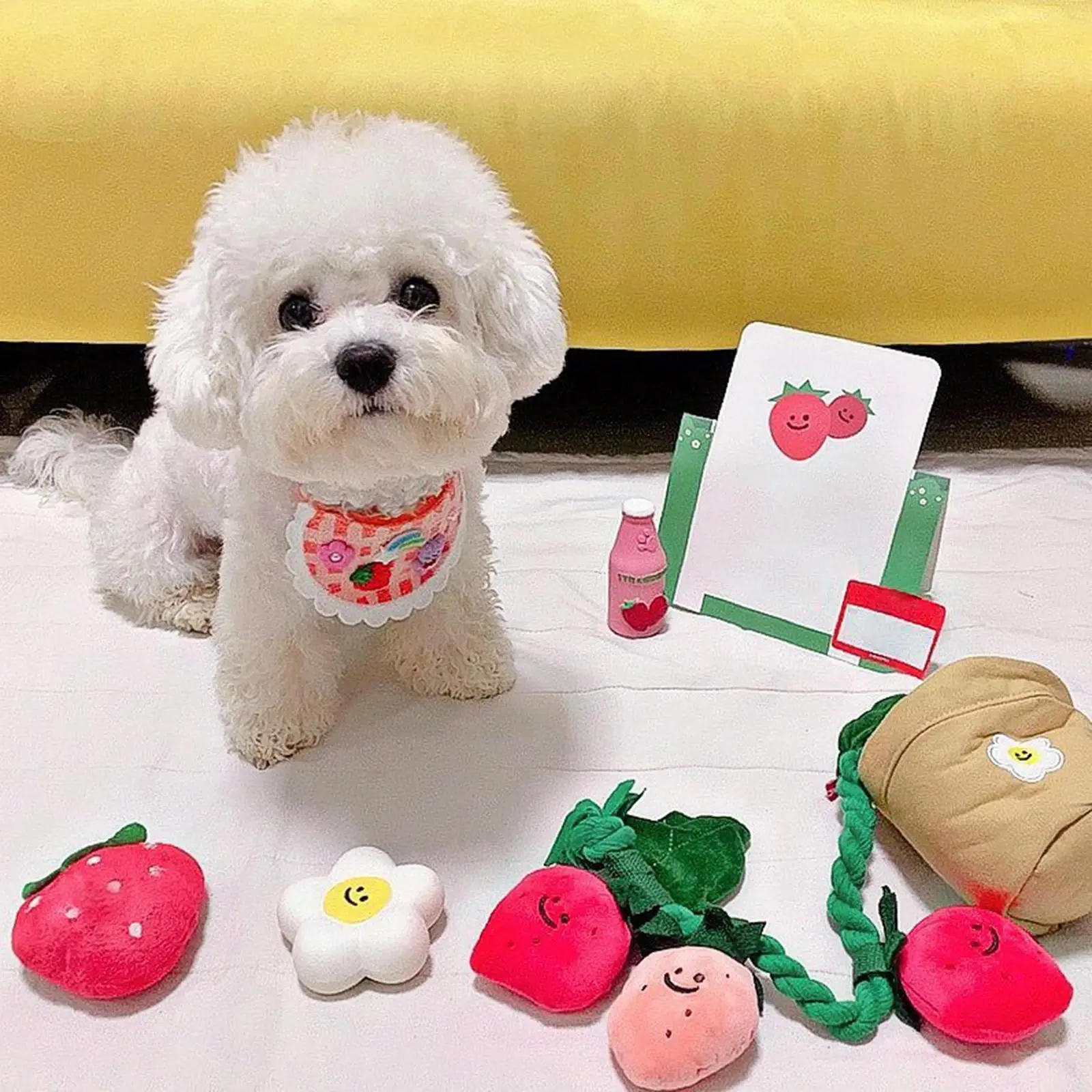 Durable Puzzle Dog Vocal Toy Squeak Interactive Strawberry Potted Plant Set