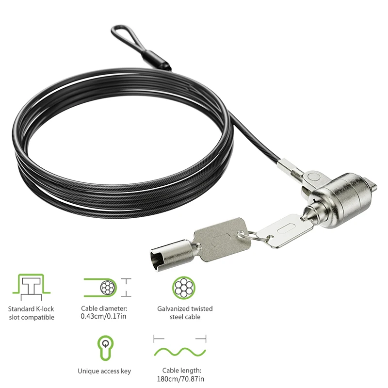 1.8m Laptop Key Lock Anti-Theft Security Cable for Dorm & Store, Back to School Essential