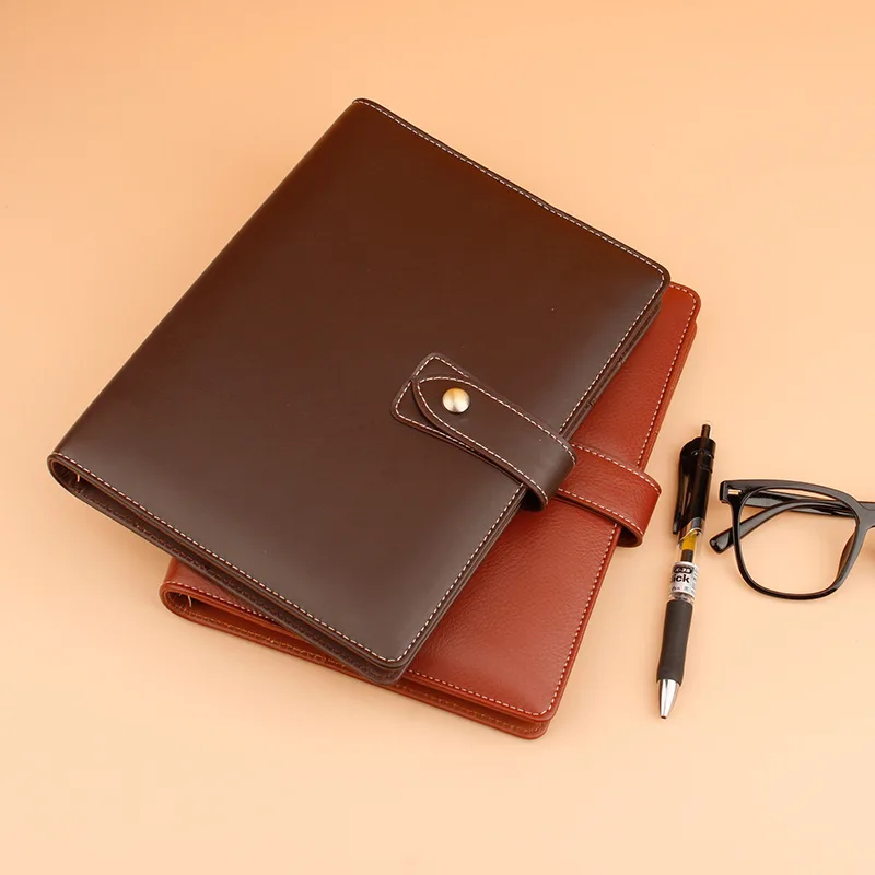 Genuine Leather A5 Business Notebook, Top Grain Cowhide Diary with Magnetic Buckle and 200 Page Dowling Paper for Office
