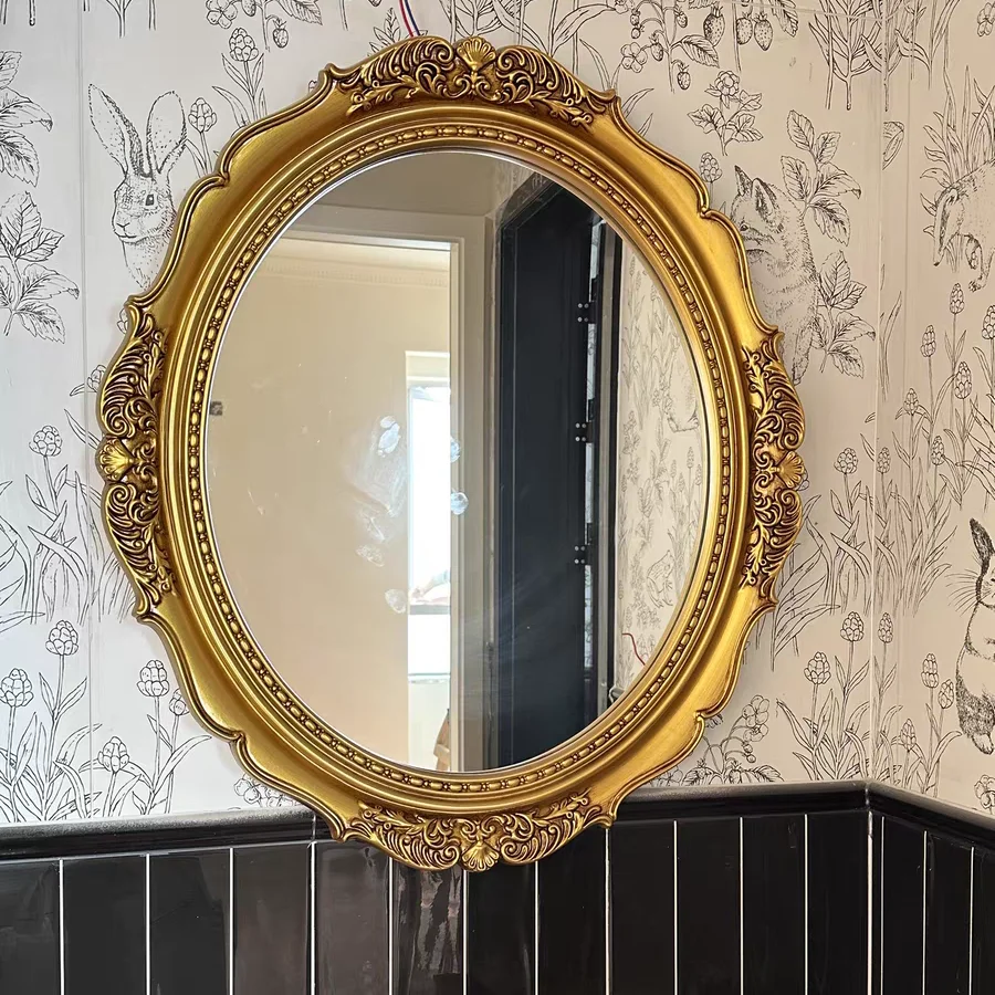 American retro oval European art bathroom porch bathroom mirror